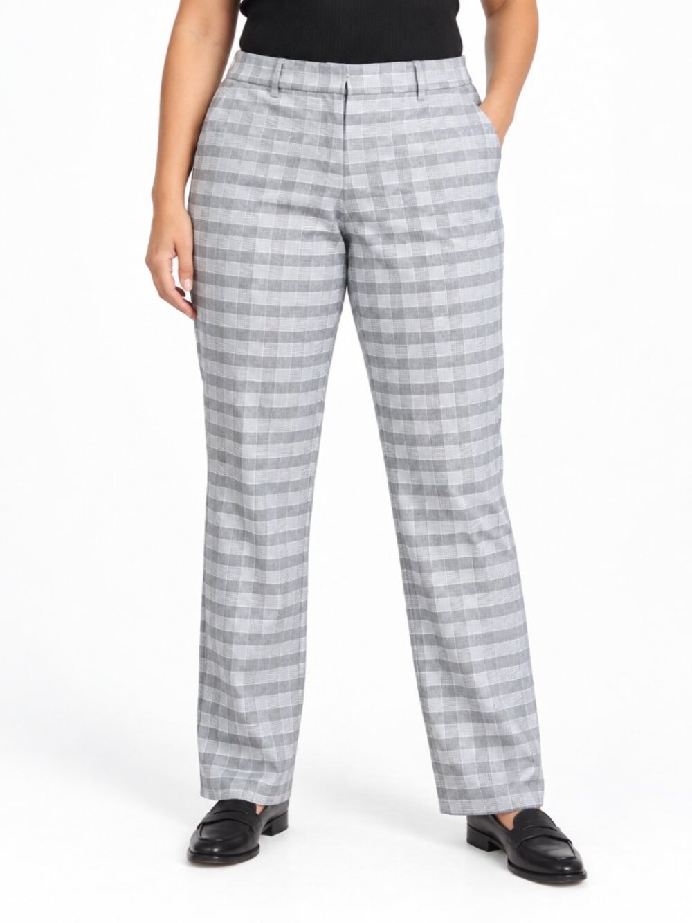 Adrienne Vittadini Gray Plaid Straight Leg Pants Size 14